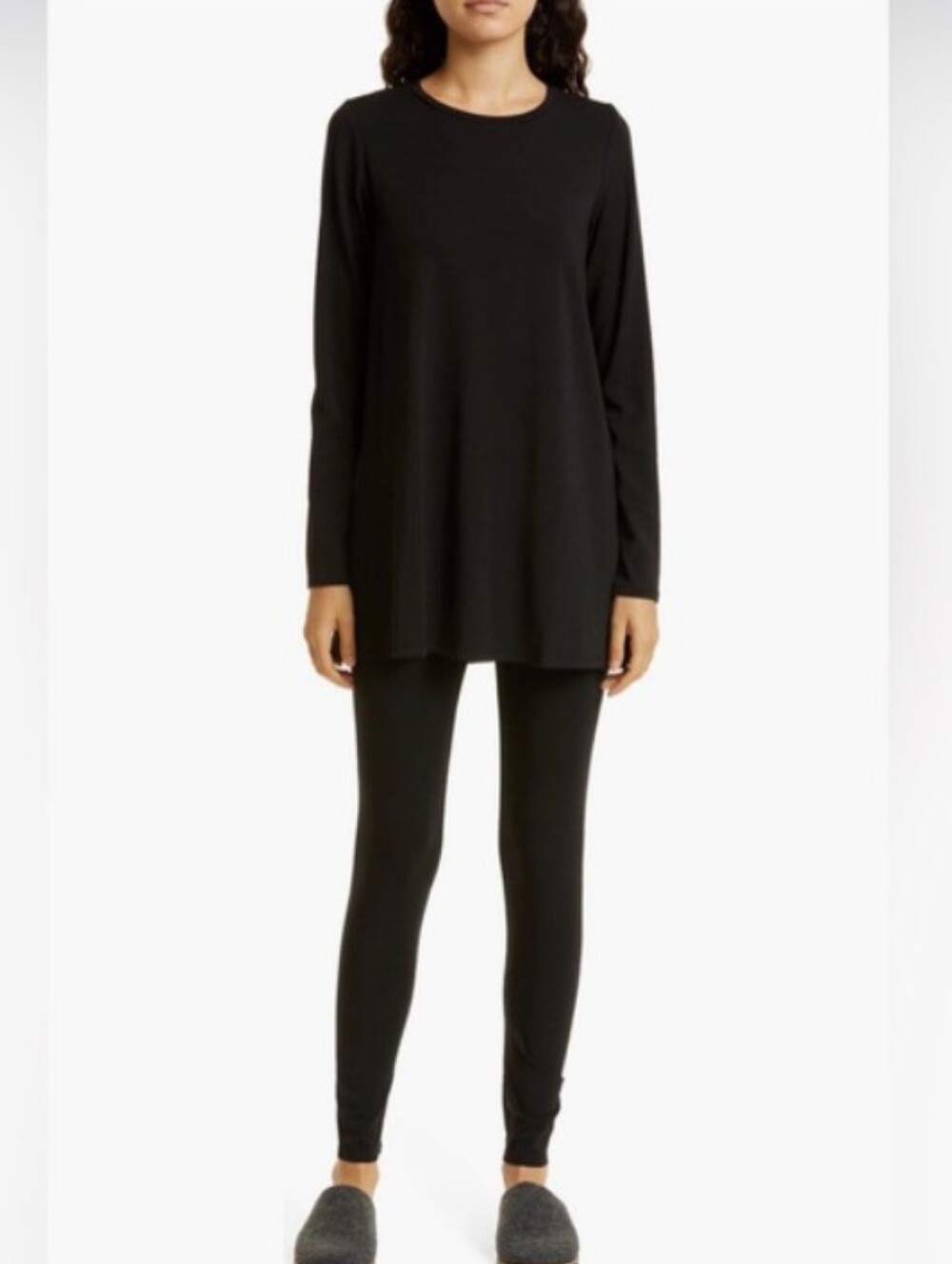 Eileen Fisher Black Crew Neck Tunic Long Sleeve